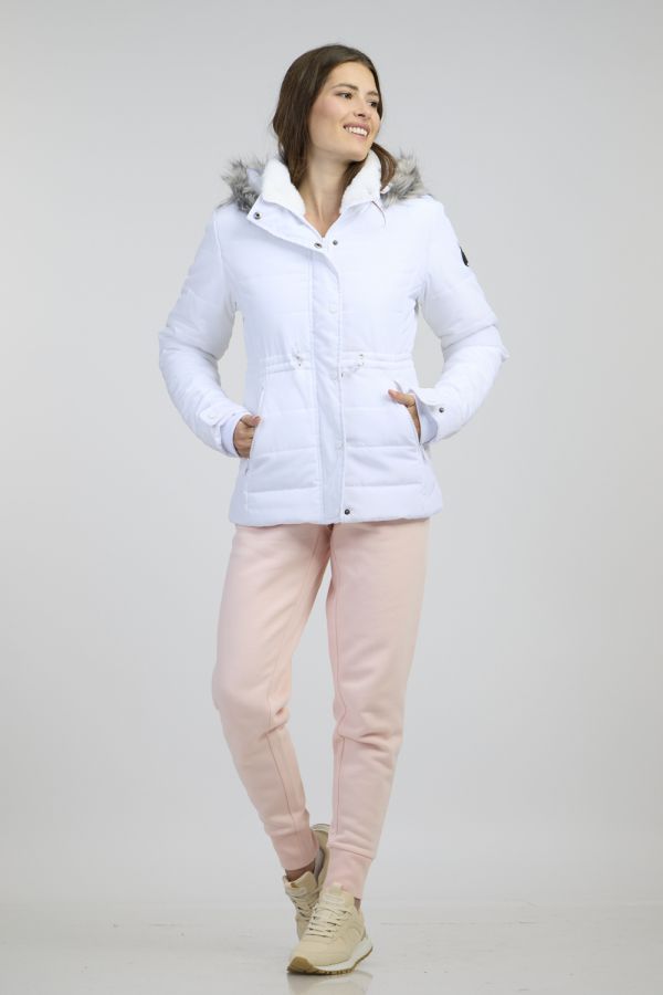 מעיל פוך עם כובע פרווה לאישה