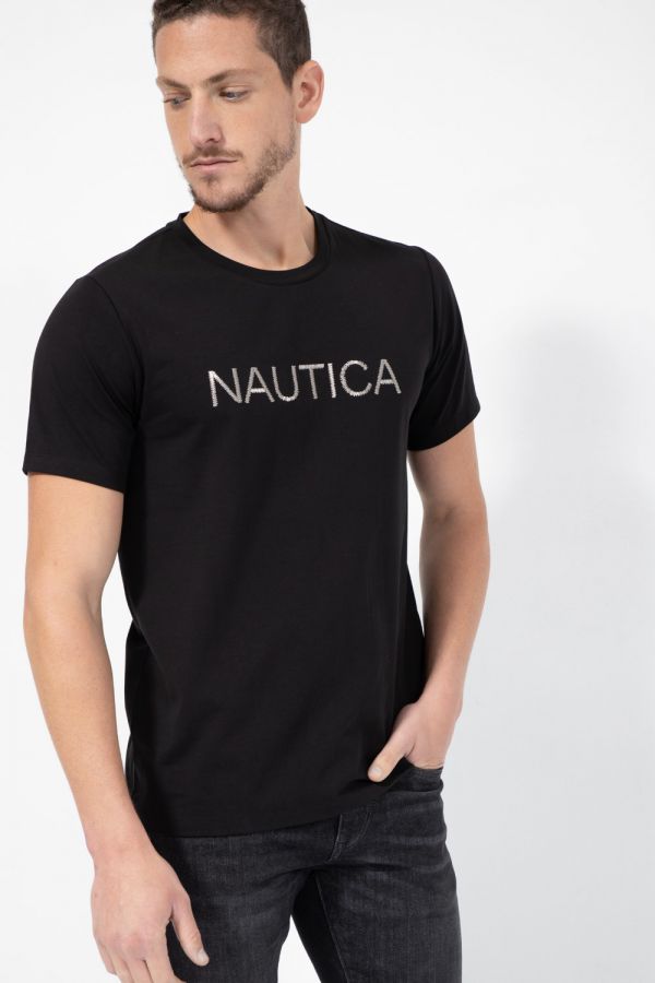 טי שירט עם כיתוב NAUTICA בשילוב גומי מטאלי