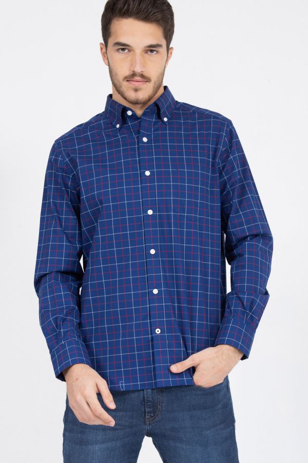 חולצה מכופתרת משבצות CLASSIC FIT סטרץ’