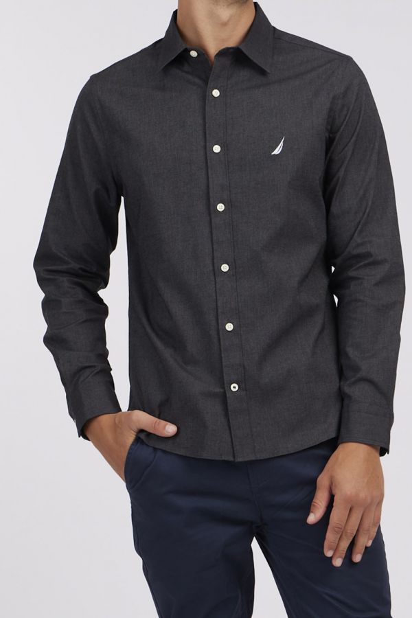 חולצה מכופתרת עם שרוולים ארוכים בצבע אפור